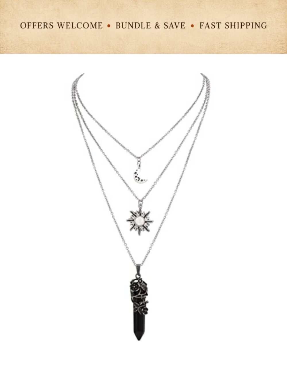 Gothic Crescent Moon Choker Necklace Set Layered Sun Pendant Zinc Alloy Women's